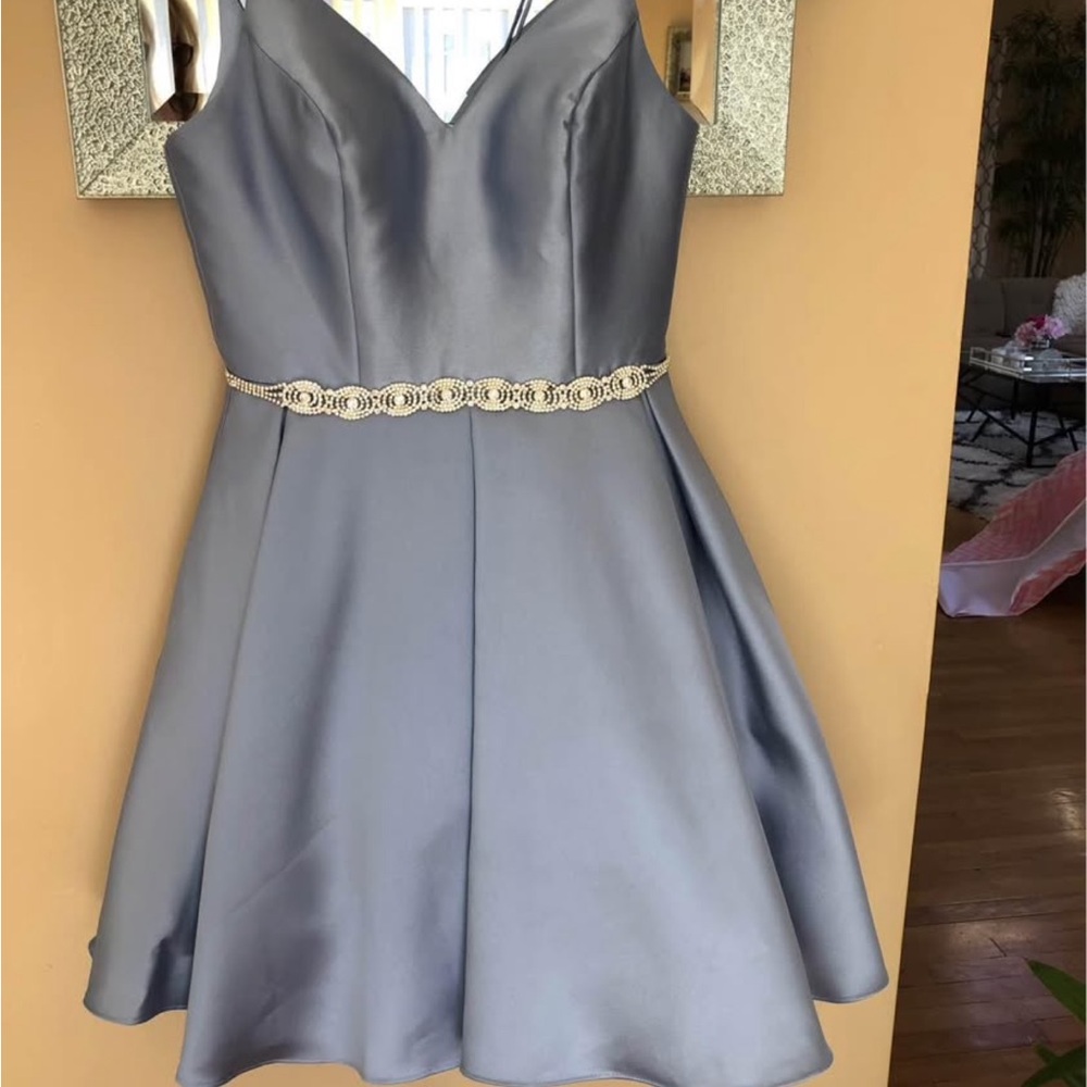Alyce Paris Metallic Gray Mini Dress